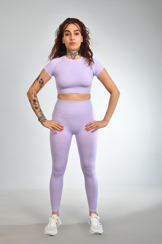 gymphoenix Milano Lila Kısa Kol Tayt Takım