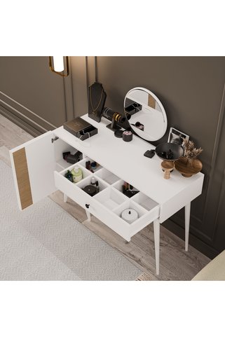 Mezza 2242 LOVE AYNALI(AHŞAP AYAKLI)MDF PROFİL ÇERÇEVELİ ÇEKMECELİ KAPAKLI 120CM MAKYAJ MASASI BEYAZ YUNUS