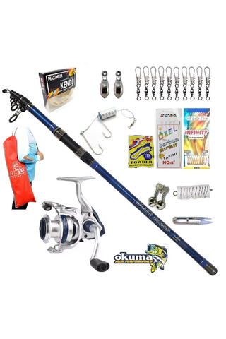 Okuma Aria-6000a Kendo Blue Bass 420cm 100-250gr Profesyonel Surf Kıyı Olta Takımı Seti