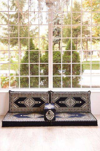 BAKIRÖZÜ HOME Şark Köşesi Takımı Yahyalı Lacivert Modeli Sünger Dahil (4 Parça)