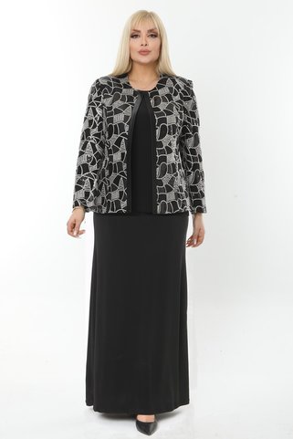 Ladies First Büyük Beden 3785 Siyah Ceket+elbise Takım