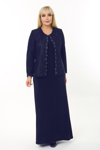 Ladies First Büyük Beden 3758 Lacivert Elbiseli Takım