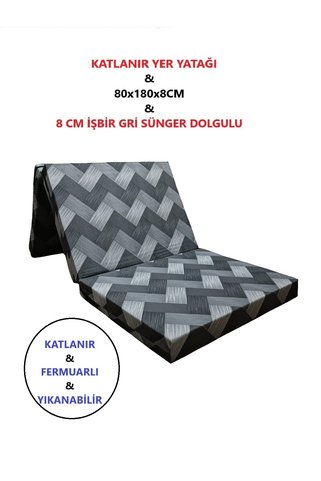 kapella KATLANIR YER YATAĞI 80x180x8 CM SÜNGER GRİ ZİKZAK