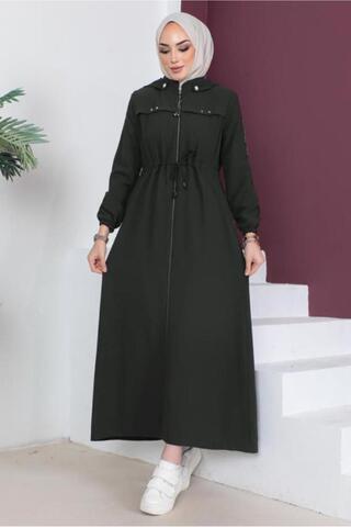 TRENDTESETTÜR KADIN HAKİ FERMUARLI ÇIKARILABİLİR KAPÜŞONLU PARDESÜ T 3208