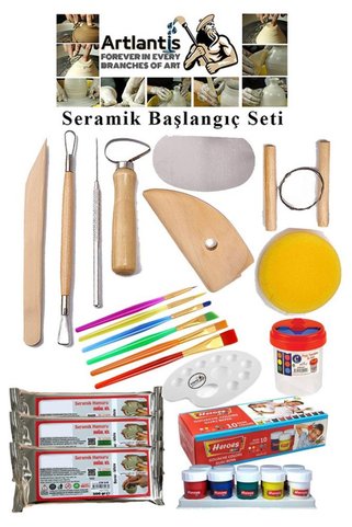 Artlantis Seramik Başlangıç Boyama Seti 29 Parça 1 Paket Kil Hamuru Fırça Palet Akrilik Boya Modelaj Modelleme