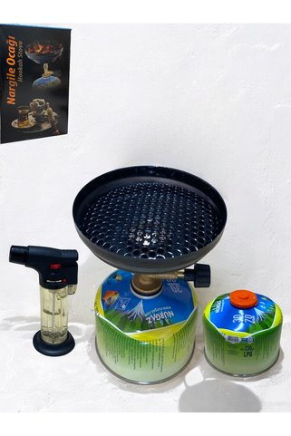 NURGAZ KAMP Nargile Kamp Ocak Set Pürmüz Çakmak 2 Adet 230GR Gaz Kartuş Minki Nargile Ocak