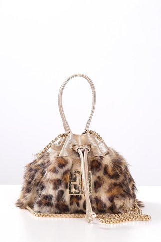 EXPLOSION Leopar Desenli Kürk Mini Bucket Çanta