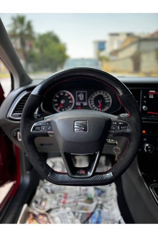 imza direksiyon kılıfı Seat Leon FR Araca Özel Dikmeli Direksiyon Kılıfı (5D KRİSTAL KARBON ALCANTRA)