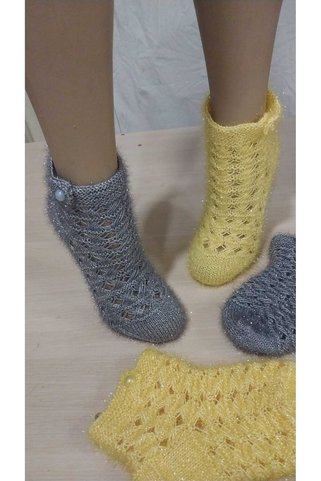 Papatyam 2 Adet El Örgüsü Beş Şiş/El İşi Patik/Çeyizlik Patik/Örgü/Ev Patiği/El İşi