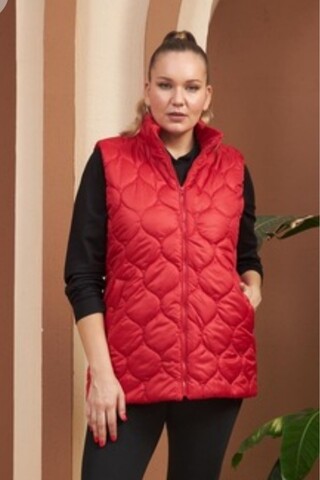 sinemisxxl kırmızı cepli kapitone  büyük beden yelek
