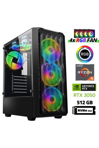XASER Xsr941 Ryzen 5 5600 32GB Ram 512GB M.2 NVMe SSD 6GB RTX3050 Masaüstü Oyuncu Bilgisayarı
