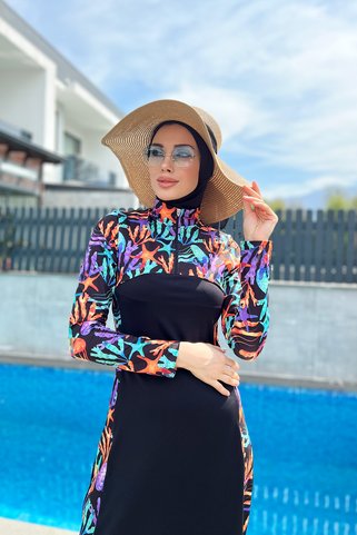 Remsa Mayo Fermuarlı Likralı Tam Kapalı Tesettür Mayo R077 Mercan