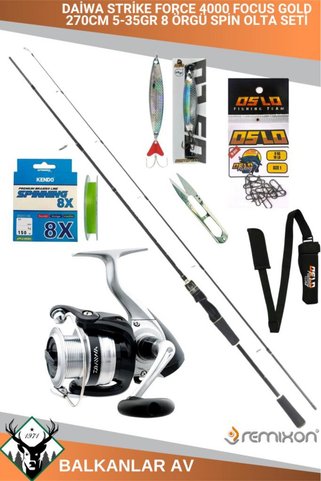daiwa Strike Force 4000 Focus GOLD 270cm 5-35gr 8 Örgü Spin Olta Seti