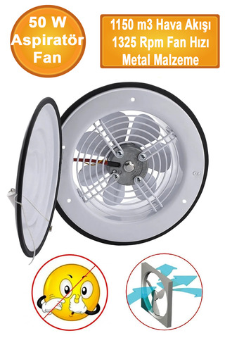 NUBLADO Havalandırma Aspiratörü  Kapaklı Vantilatör 300 Mm Banyo Wc Işyeri Fanı Kirli Hava Kötü Koku Metal.
