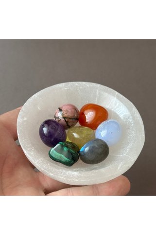 turkuaz&naturelTaşçıMurat1990 7 Çakra Doğal Taş ve Selenit Kase Set