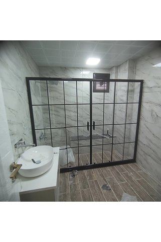 nokta duşakabin Teknesiz Cam Duşakabin 2 Sabit 2 Sürgülü Karolaj Desenli KD112