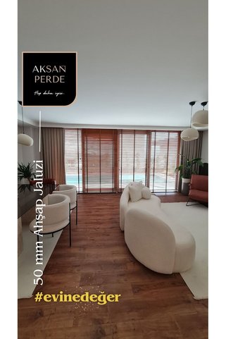 AKSANGRUP %100 Gerçek Ahşap Jaluzi Perde Meşe Renk 50 Mm Kurdeleli