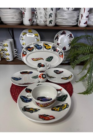 TEBAK COLLECTION TEBAK HOTWHEELS MODEL 7 PARÇA ÇOCUK YEMEK TAKIMI MAMA SETİ