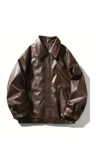 BASEL.CO Erkek Oversize/salaş Premium Bomber Deri Ceket