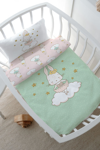 Tuğba Kuğu Anne Yanı Beşik Nevresim Takımı (60x100) - For Baby Serisi - Balerin Tavşan