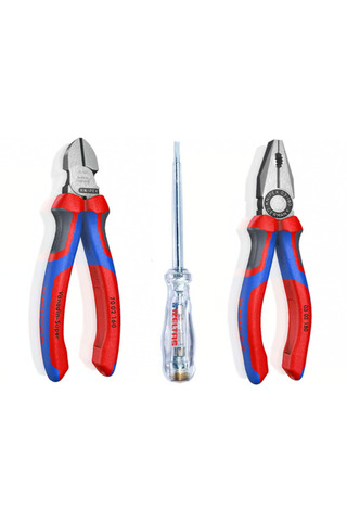 Knipex 3 Parça Usta Set 180 Mm Pense 160 Mm Yan Keski Izeltaş 190mm Kontrol Kalemi Madeingermany