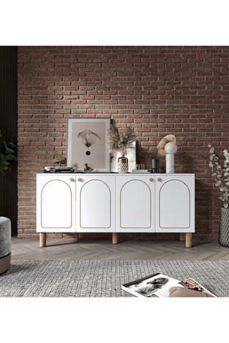 KZNMOB HOME Duru 4 Kapaklı Çok Amaçlı Bohem Konsol, Bohem Tarzda Yüksek Konsol - Tamamı 1. Kalite Mdf