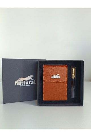 Nattural Deri Slim Sigara Tabakası & çakmak seti - taba