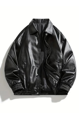 MEECY kadın oversize unisex bomber deri ceket mont