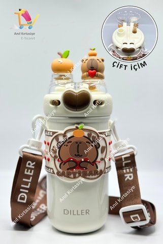 Vagonlife Diller Sevimli Ayıcık Çift Kapaklı Çelik Termos 520 ML