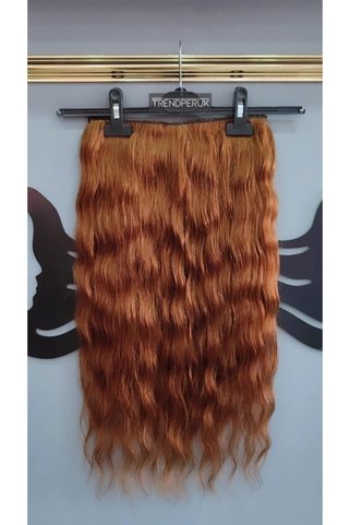 Nurdan Trend Peruk Yarımay + 2 Yan 200 gr 65-70 cm Gerçek Saç Çıtçıt Bakır Kumral Renk