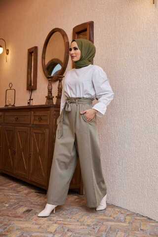 Neways 1119-Denim Lastikli Parça boya Pantolon Haki