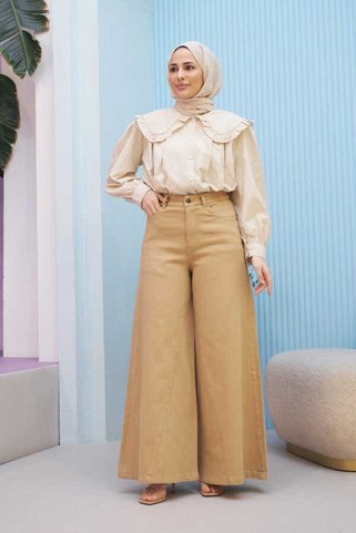 Neways 1162-Gabardin Pantolon Etek Bej