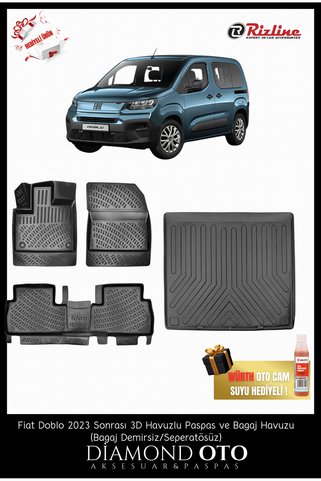 Rizline Fiat Doblo 3d Havuzlu Paspas ve Bagaj Havuzu (Bagaj Demirsiz/Seperatörsüz) 2023-2024-2025