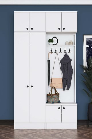 Rani Mobilya Rani EA144 Modern Portmanto Raflı Ayakkabılık Vestiyer Beyaz
