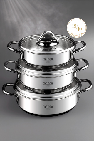 WEYNE Mango Kitchen Artemis - 6 Parça Paslanmaz Çelik Sahan Seti (16-18-20 CM) 18/10 Paslanmaz Çelik