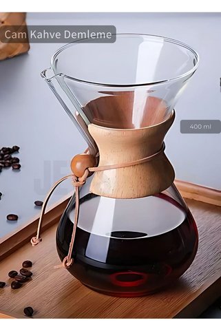 Jet's Home Chemex Cam Kahve Demleme Ahşap Tutacaklı 400 ml