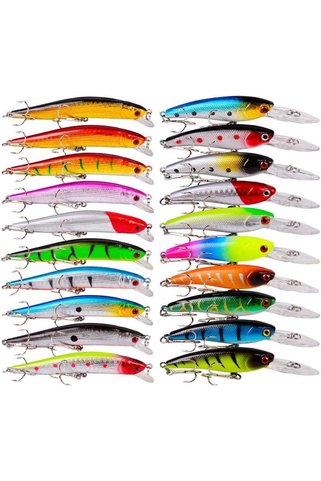 valkyrie 20 Adet Karışık Minnow Crankbait Swimbait Rapala Sahte Yem Olta Seti Balık İğnesi