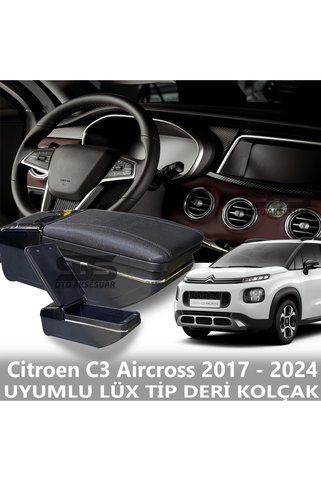 STS Oto Aksesuar Citroen C3 Aircross 2017 - 2024 Uyumlu Premium  Deri Kol Dayama Kolçak Lüx Tip