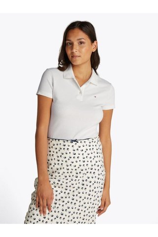 Tommy Hilfiger TJW Dar Kesim Essential Polo Yakalı Kısa Kollu Kadın Beyaz Polo T-shirt DW0DW20160YBL