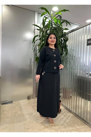 mardi exclusive Kadın Büyük Beden Nakışlı Siyah Etek Ceket Takım