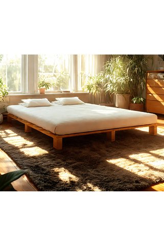 pinoxi 150cm X 200cm Masif Ahşap Platform Karyola Ceviz Renk 150x200 Cm