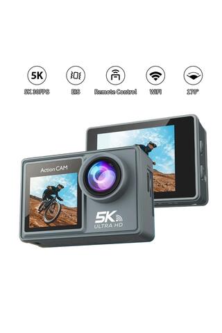 Zigver 5K Aksiyon Kamerası 4K60FPS Çift IPS Dokunmatik LCD WiFi 170 ° Uzaktan Kumandalı 30M Su Geçirmez 5X