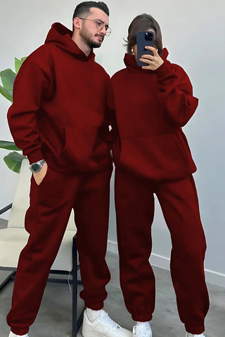 YAKAMEL Kadın Erkek Trend Model Çiftlere Özel 3 Iplik Oversize Kışlık Kalın Eşofman Takımı (TEKLİ)