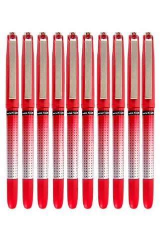 Artlantis Kırmızı Pilot Kalem 10 Adet Uniball Eye Needle 0.5 mm İğne Uçlu Pilot Kalem Ub-185 S İğne Uçlu Likit