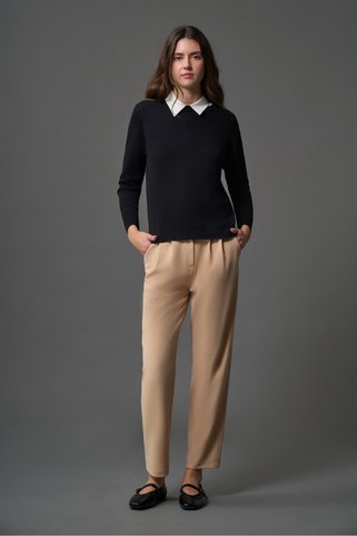 Mizalle Basic Örme Krep Bej Pantolon