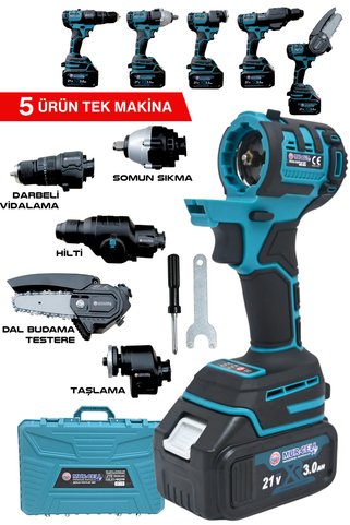 Mur-Cell MUR-9019 5 Lİ Değişen Kafa Budama Testeresi Taşlama Darbeli Vidalama Kırıcı Hilti