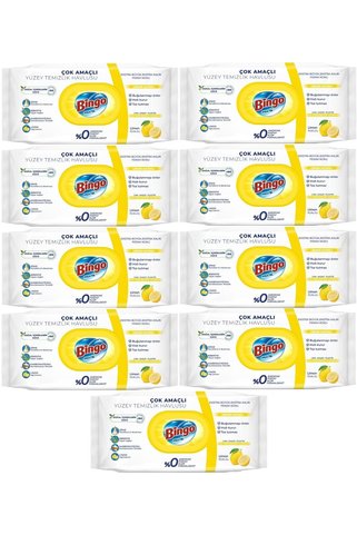 Bingo Clean Yüzey Temizlik Havlusu 96 Yaprak Limon Kokulu Plastik Kapaklı (9 LU SET) 864 Yaprak