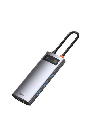 Baseus Metal Gleam 6 in 1 Multifonksiyonal Type-C Hub Dock Station - Gri