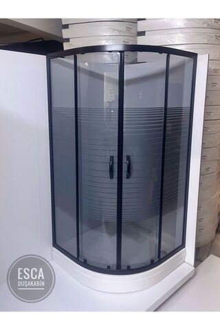 Esca Oval Akrilik Duş Tekneli - FÜME Temperli Cam -TİNA Desenli SİYAH Duşakabin