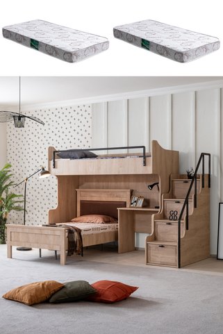 Setay Ranza, Polo Çift Kişilik Çalışma Masalı Ceviz Ranza + 2 Adet Comfort Yatak